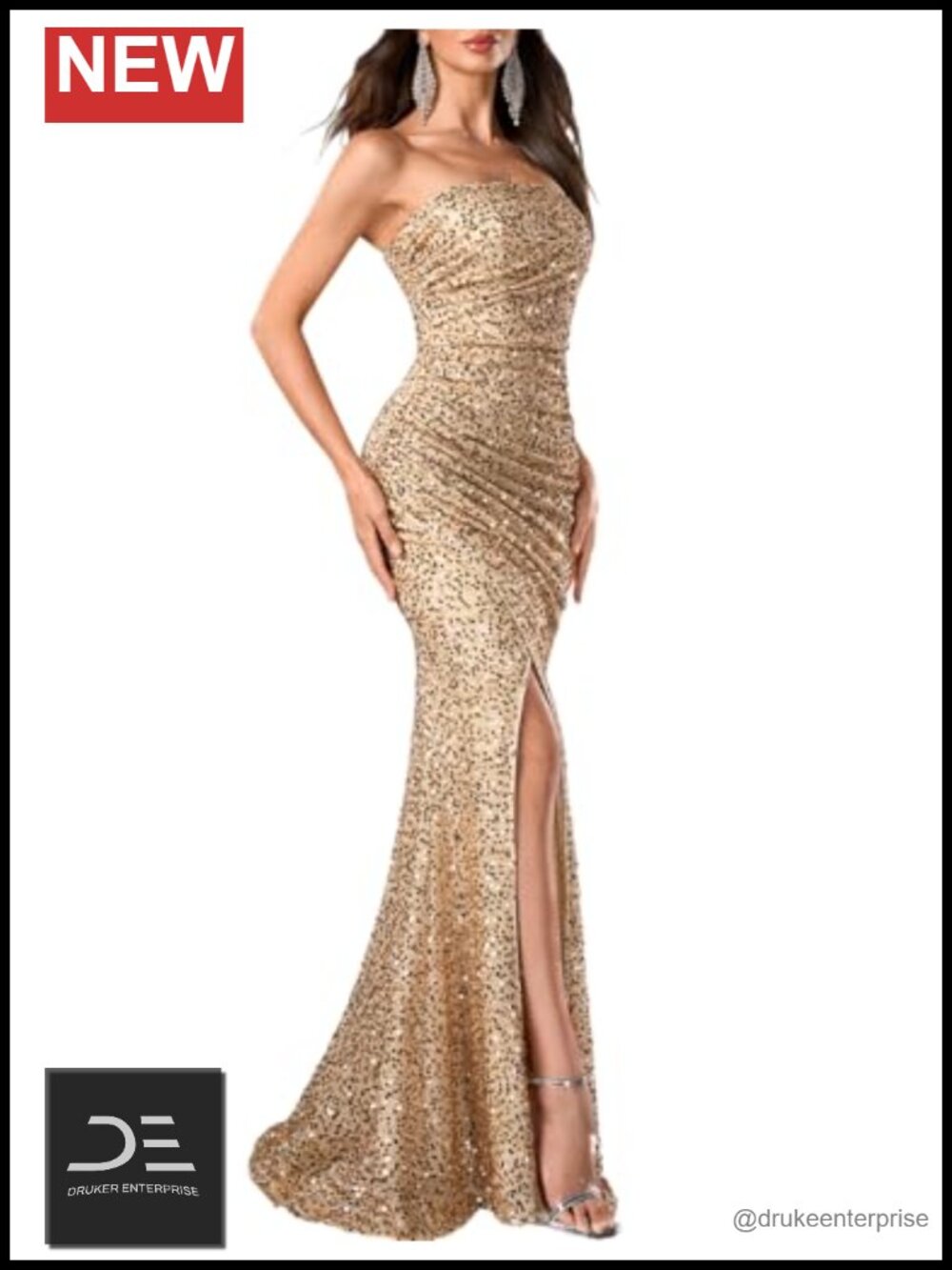 Strapless Sequin Prom Dress High Slit Corset Mermaid Formal Gown